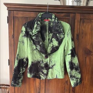 Chic Tie-Dye Green and Black Blazer